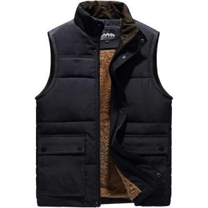 imageFlygo Mens Winter Warm Outdoor Fleece Lined Padded Puffer Sleeveless Vest JacketBlack
