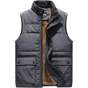 imageFlygo Mens Winter Warm Outdoor Fleece Lined Padded Puffer Sleeveless Vest JacketGrey