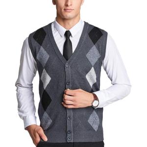 imageFlygo Mens Wool Button Front Argyle V Neck Sweater VestDark Grey