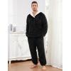 imageFlygo Mens Pajamas Set Winter Warm Coral Fleece Pajamas Fuzzy Pants Lounge Set Loose Plush SleepwearBlack
