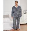 imageFlygo Mens Pajamas Set Winter Warm Coral Fleece Pajamas Fuzzy Pants Lounge Set Loose Plush SleepwearGrey