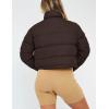 imageFlygo Women Cropped Puffer Jacket Winter Long Sleeve Quilted Puffy Bubble Padded Short Coats with DrawstringCoffeeL