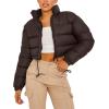 imageFlygo Women Cropped Puffer Jacket Winter Long Sleeve Quilted Puffy Bubble Padded Short Coats with DrawstringCoffeeL