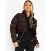 imageFlygo Women Cropped Puffer Jacket Winter Long Sleeve Quilted Puffy Bubble Padded Short Coats with DrawstringCoffeeL