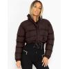 imageFlygo Women Cropped Puffer Jacket Winter Long Sleeve Quilted Puffy Bubble Padded Short Coats with DrawstringCoffeeL