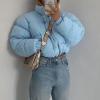 imageFlygo Womens Cropped Puffer Jacket Stand Collar Zip Up Winter Quilted Down CoatBlue