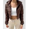 imageFlygo Womens Cropped Puffer Jacket Winter Padded Zip Up Hooded Puffy Bubble CoatCoffee