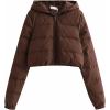 imageFlygo Womens Cropped Puffer Jacket Winter Padded Zip Up Hooded Puffy Bubble CoatCoffee