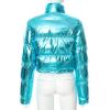 imageFlygo Womens Cropped Puffer JacketShiny Waterproof Stand Collar Warm Winter Lightweight CoatsBlue