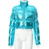 imageFlygo Womens Cropped Puffer JacketShiny Waterproof Stand Collar Warm Winter Lightweight CoatsBlue