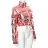 imageFlygo Womens Cropped Puffer JacketShiny Waterproof Stand Collar Warm Winter Lightweight CoatsPink