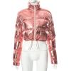 imageFlygo Womens Cropped Puffer JacketShiny Waterproof Stand Collar Warm Winter Lightweight CoatsPink
