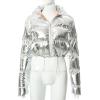 imageFlygo Womens Cropped Puffer JacketShiny Waterproof Stand Collar Warm Winter Lightweight CoatsSilver