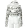 imageFlygo Womens Cropped Puffer JacketShiny Waterproof Stand Collar Warm Winter Lightweight CoatsSilver