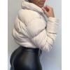 imageFlygo Womens Cropped Quilted Puffer Jacket Full Zip Winter Padded Bubble CoatBeige