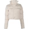 imageFlygo Womens Cropped Quilted Puffer Jacket Full Zip Winter Padded Bubble CoatBeige