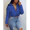imageFlygo Womens Cropped Quilted Puffer Jacket Full Zip Winter Padded Bubble CoatBlue