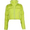 imageFlygo Womens Cropped Quilted Puffer Jacket Full Zip Winter Padded Bubble CoatYellow