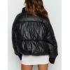 imageFlygo Womens Faux Leather Puffer Jacket Baggy Full Zip Padded Winter CoatBlack