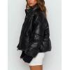 imageFlygo Womens Faux Leather Puffer Jacket Baggy Full Zip Padded Winter CoatBlack
