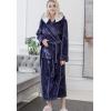 imageFlygo Womens Hooded Fleece Shawl Kimono Bathrobe Long Warm Flannel RobeNavy