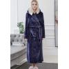 imageFlygo Womens Hooded Fleece Shawl Kimono Bathrobe Long Warm Flannel RobeNavy