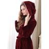 imageFlygo Womens Hooded Fleece Shawl Kimono Bathrobe Long Warm Flannel RobeWine Red