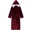 imageFlygo Womens Hooded Fleece Shawl Kimono Bathrobe Long Warm Flannel RobeWine Red