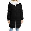 imageFlygo Womens Long Hooded Puffer Jacket Sherpa Fleece Lined Winter Warm CoatBlack