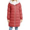 imageFlygo Womens Long Hooded Puffer Jacket Sherpa Fleece Lined Winter Warm CoatWine Red
