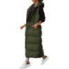 imageFlygo Womens Long Puffer Maxi Length Vest Quilted Padded Vests Sleeveless Hooded Insulated Down Jackets OuterwearArmygreen
