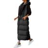 imageFlygo Womens Long Puffer Maxi Length Vest Quilted Padded Vests Sleeveless Hooded Insulated Down Jackets OuterwearBlack
