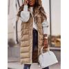 imageFlygo Womens Mid Long Hooded Down Vest Lightweight Quilted Puffer Jacket OutwearKhaki