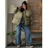 imageFlygo Womens Oversized Puffer Jacket Colorblock Patchwork Button Down Collarless Lightweight Winter Warm CoatGreen