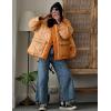 imageFlygo Womens Oversized Puffer Jacket Colorblock Patchwork Button Down Collarless Lightweight Winter Warm CoatOrange