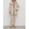 imageFlygo Womens Quilted Puffer Jacket Stand Collar Full Zip MidLength Parka Jackets Warm Winter Coats with BeltBeige