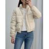 imageFlygo Womens Winter Baggy Puffer Jacket Full Zip Cropped Quilted Bubble CoatBeige