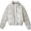 imageFlygo Womens Winter Baggy Puffer Jacket Full Zip Cropped Quilted Bubble CoatBeige