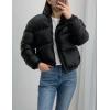 imageFlygo Womens Winter Baggy Puffer Jacket Full Zip Cropped Quilted Bubble CoatBlack