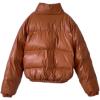 imageFlygo Womens Winter Baggy Puffer Jacket Full Zip Cropped Quilted Bubble CoatCoffee