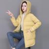 imageFlygo Womens Winter Casual Thicken Warm Puffer Hooded MidLong Cotton Down Coat Full Zip Outerwear JacketsYellow