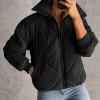 imageFlygo Womens Winter Crop Down Jacket Zipper Quilted Puffer Short Coat Bubble Warm Padded OuterwearBlack