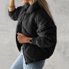 imageFlygo Womens Winter Crop Down Jacket Zipper Quilted Puffer Short Coat Bubble Warm Padded OuterwearBlack