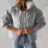 imageFlygo Womens Winter Crop Down Jacket Zipper Quilted Puffer Short Coat Bubble Warm Padded OuterwearGrey