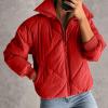 imageFlygo Womens Winter Crop Down Jacket Zipper Quilted Puffer Short Coat Bubble Warm Padded OuterwearRed