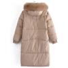 imageFlygo Womens Winter Long Down Coat Padded Hooded Puffer Jacket with Fur CollarKhaki