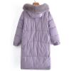 imageFlygo Womens Winter Long Down Coat Padded Hooded Puffer Jacket with Fur CollarPurple