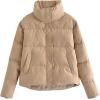imageFlygo Womens Winter Long Sleeve Zip Up Puffer Jacket Baggy Crop Quilted Down CoatKhaki