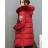 imageFlygo Womens Winter Mid Puffy Down Jacket Parka Coats with Fur Hooded Windproof Puffer CoatRed