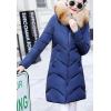 imageFlygo Womens Winter Quilted Coat Faux Fur Hooded Down Chevron Puffer JacketBlue